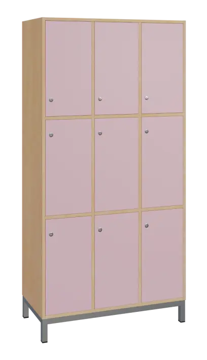 SBS-3333 šatní skříň 9-boxová, 1800x900x400 mm, kovové nohy, korpus bříza irská, dvířka pastelově růžová